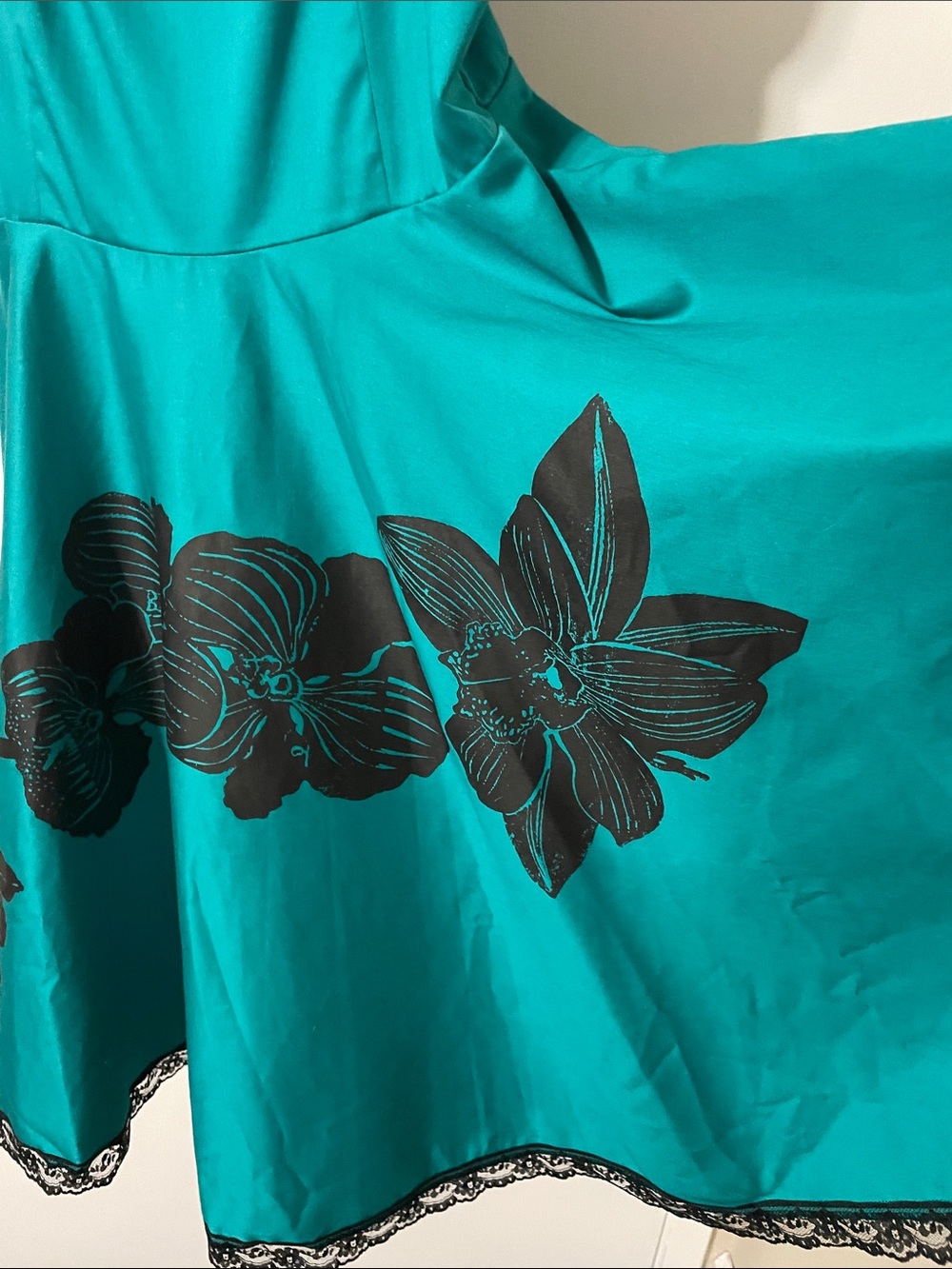 Vintage Inspired Blackbird Studio Turquoise with Floral Print Dress Size Medium - Picture 5 of 12